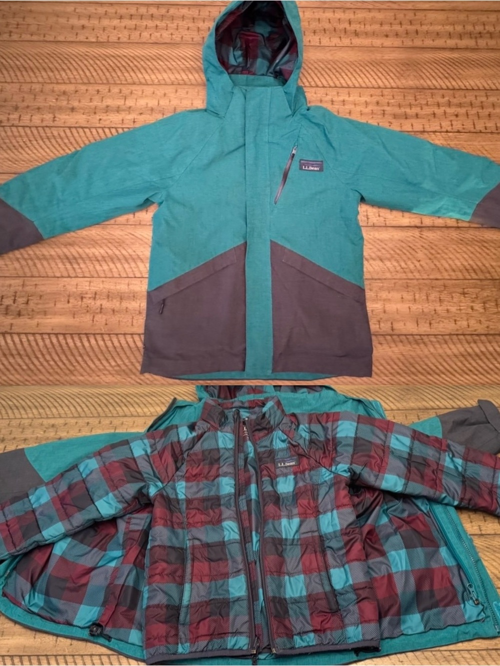 L.L. BEAN 2-in-1 Ski / Winter Coat with Removable Plaid Puffer Coat Layer